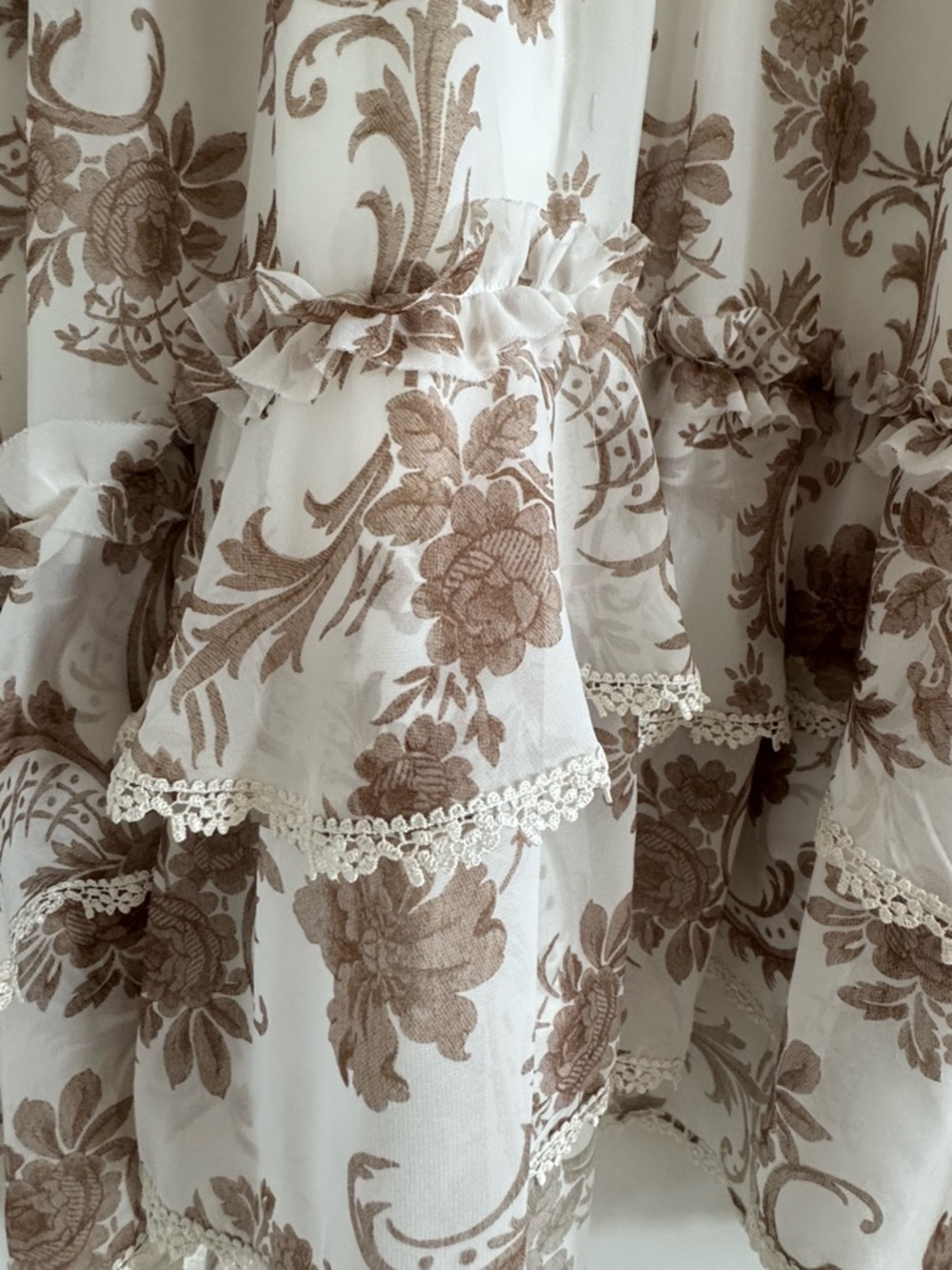 Ungaro Floral Paisley Ruffle Maxi Dress XXL Cream Gold NWOT - Picture 8 of 14